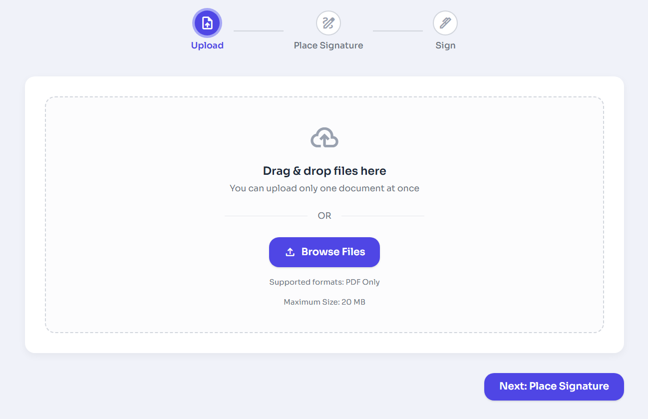 Self Sign Upload Area